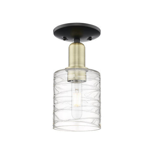 Innovations Cobbleskill 5in 1-Light Semi-Flush | Industrial Black Antique Brass Steel and Deco Swirl Glass | Entryway & Hallway | Model 716-1C-BAB-G1113