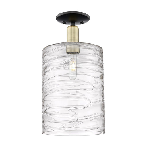 Innovations Cobbleskill 9in 1-Light Semi-Flush Mount | Industrial Black Antique Brass Steel and Deco Swirl Clear Glass | Model 716-1C-BAB-G1113-L