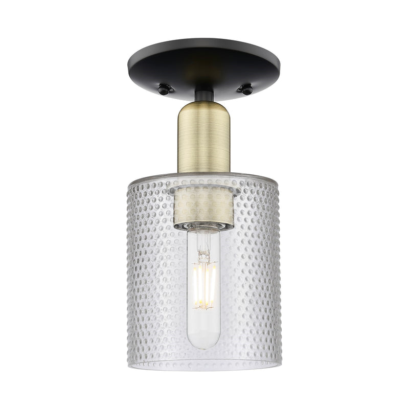 Innovations Cobbleskill 5in 1-Light Semi-Flush Mount | Industrial Black Antique Brass Steel and Clear Glass | Damp-Rated Hallway & | Model 716-1C-BAB-G112