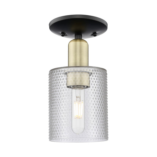 Innovations Cobbleskill 5in 1-Light Semi-Flush Mount | Industrial Black Antique Brass Steel and Clear Glass | Damp-Rated Hallway & | Model 716-1C-BAB-G112