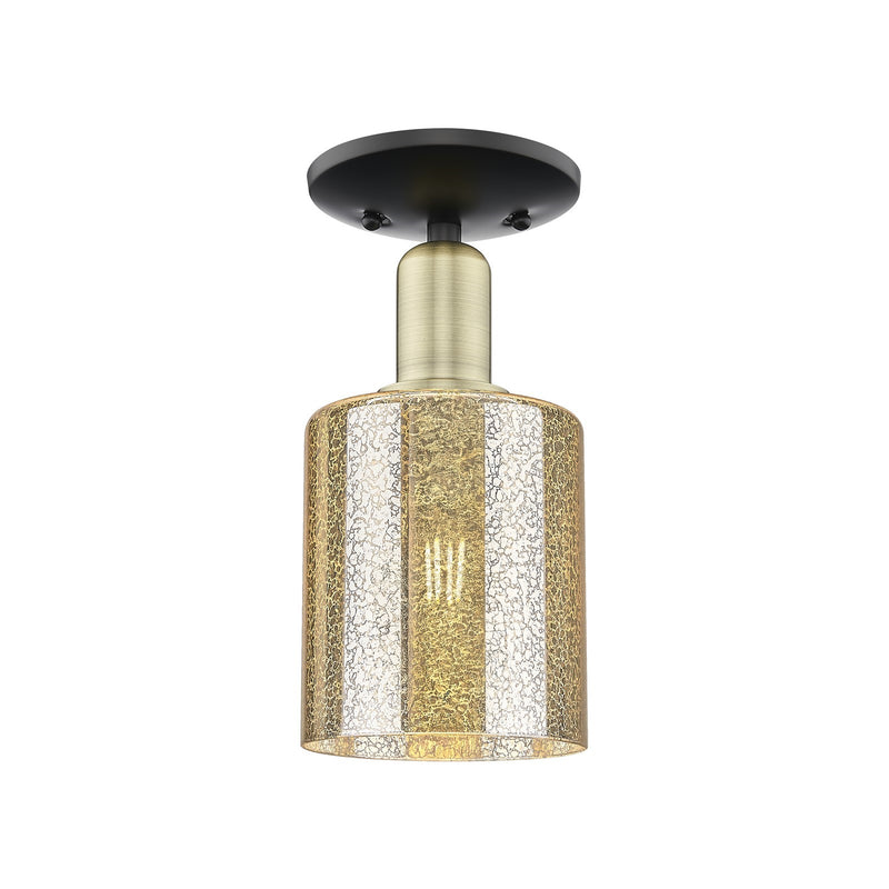 Innovations Cobbleskill 5in 1-Light Semi-Flush Mount | Industrial Black Antique Brass Steel and Mercury Glass | Entryway & Hallway | Model 716-1C-BAB-G116
