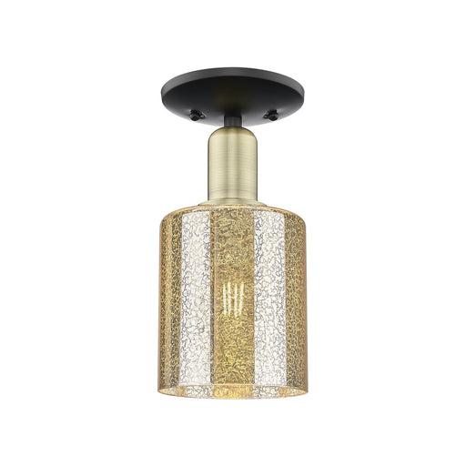 Innovations Cobbleskill 5in 1-Light Semi-Flush Mount | Industrial Black Antique Brass Steel and Mercury Glass | Entryway & Hallway | Model 716-1C-BAB-G116