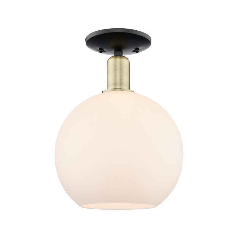 Innovations Athens 10in 1-Light Semi-Flush Mount | Industrial Black Antique Brass Steel and Matte White Glass | Entryway & | Model 716-1C-BAB-G121-10