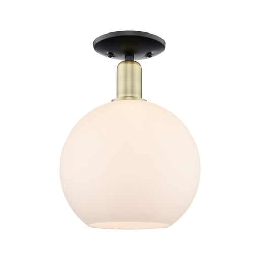 Innovations Athens 10in 1-Light Semi-Flush Mount | Industrial Black Antique Brass Steel and Matte White Glass | Entryway & | Model 716-1C-BAB-G121-10