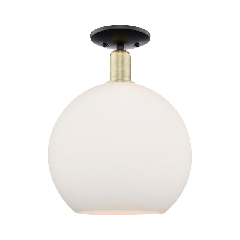 Innovations Athens 12in 1-Light Semi-Flush Mount | Industrial Black Antique Brass and Matte White Glass | Entryway & Hallway | Model 716-1C-BAB-G121-12