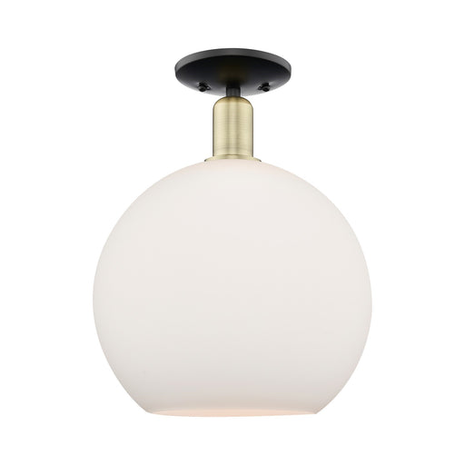 Innovations Athens 12in 1-Light Semi-Flush Mount | Industrial Black Antique Brass and Matte White Glass | Entryway & Hallway | Model 716-1C-BAB-G121-12