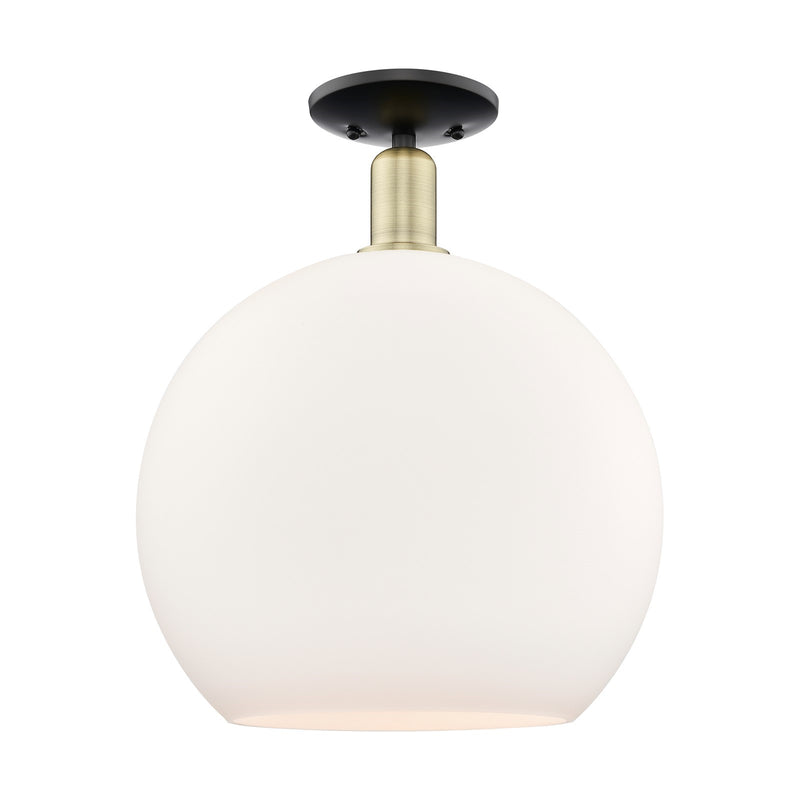 Innovations Athens 14in 1-Light Semi-Flush Mount | Industrial Black Antique Brass and Matte White Glass | Entryway & Hallway | Model 716-1C-BAB-G121-14