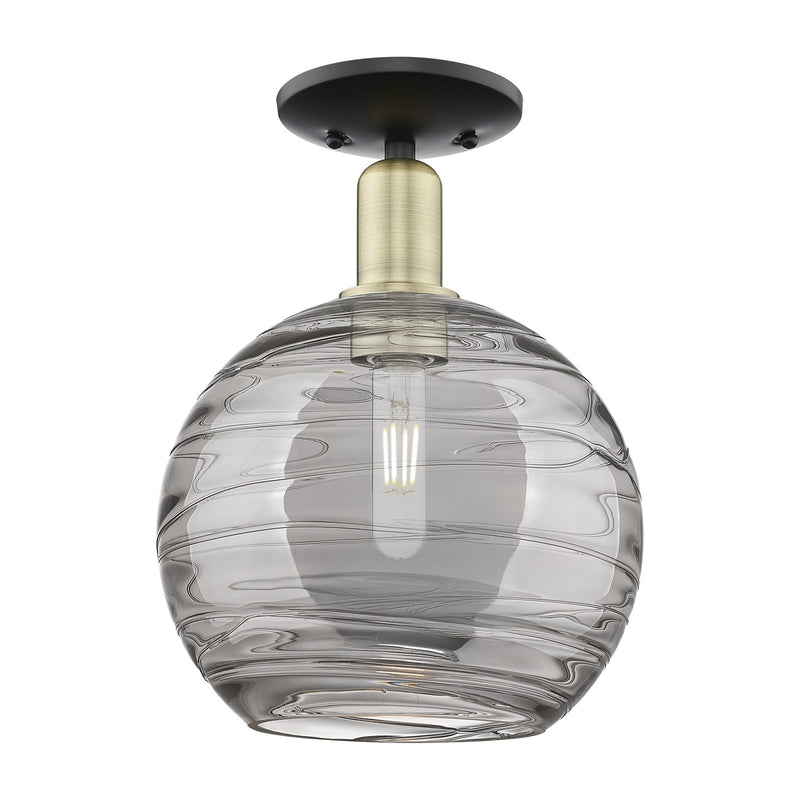 Innovations Athens Deco Swirl 10in 1-Light Semi-Flush Mount | Industrial Black Antique Brass and Light Smoke Glass | Model 716-1C-BAB-G1213-10SM