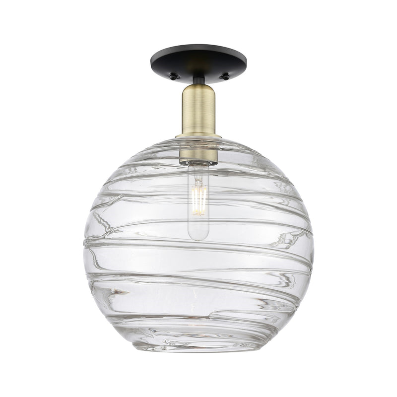 Innovations Athens Deco Swirl 12in 1-Light Semi-Flush Mount | Industrial Black Antique Brass Steel and Clear Glass | Model 716-1C-BAB-G1213-12CL