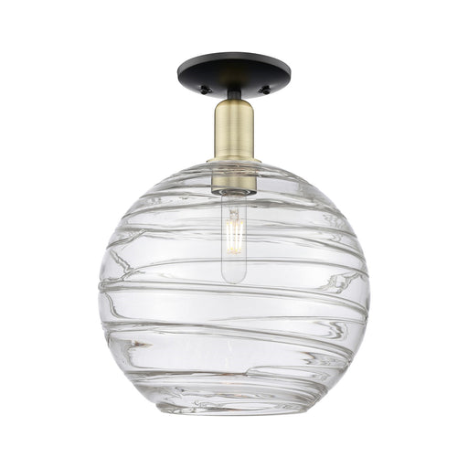 Innovations Athens Deco Swirl 12in 1-Light Semi-Flush Mount | Industrial Black Antique Brass Steel and Clear Glass | Model 716-1C-BAB-G1213-12CL