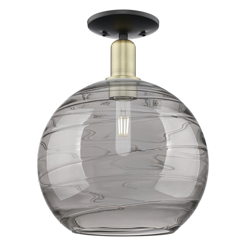 Innovations Athens Deco Swirl 12in 1-Light Semi-Flush Mount | Industrial Black Antique Brass and Light Smoke Glass | Model 716-1C-BAB-G1213-12SM