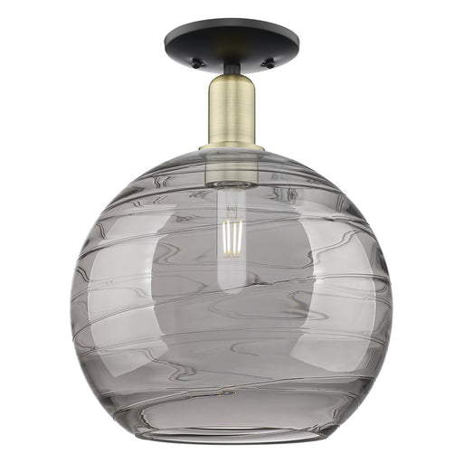 Innovations Athens Deco Swirl 12in 1-Light Semi-Flush Mount | Industrial Black Antique Brass and Light Smoke Glass | Model 716-1C-BAB-G1213-12SM