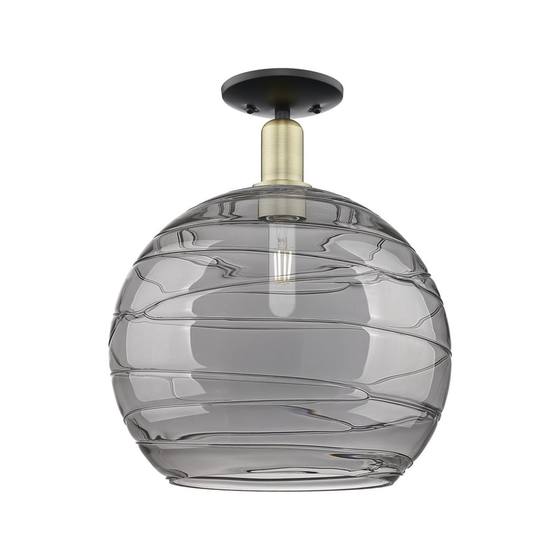 Innovations Athens Deco Swirl 14in 1-Light Semi-Flush Mount | Industrial Black Antique Brass Steel and Light Smoke Glass | Model 716-1C-BAB-G1213-14SM