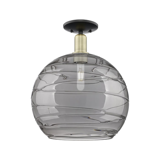 Innovations Athens Deco Swirl 14in 1-Light Semi-Flush Mount | Industrial Black Antique Brass Steel and Light Smoke Glass | Model 716-1C-BAB-G1213-14SM