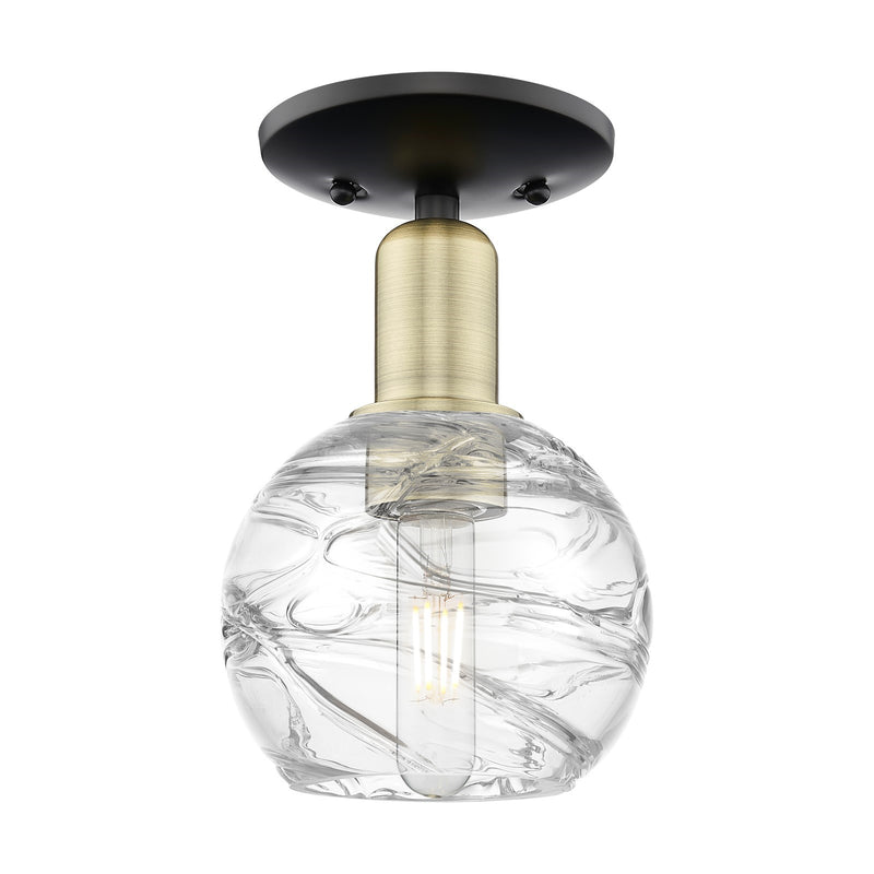 Innovations Athens Deco Swirl 6in 1-Light Semi-Flush Mount | Industrial Black Antique Brass Steel and Clear Deco Swirl Glass | Model 716-1C-BAB-G1213-6CL