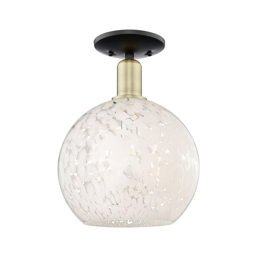 Innovations Lighting White Mouchette 10in 1-Light Semi-Flush Mount | Industrial Black Antique Brass and White Glass | Model 716-1C-BAB-G1216-10WM