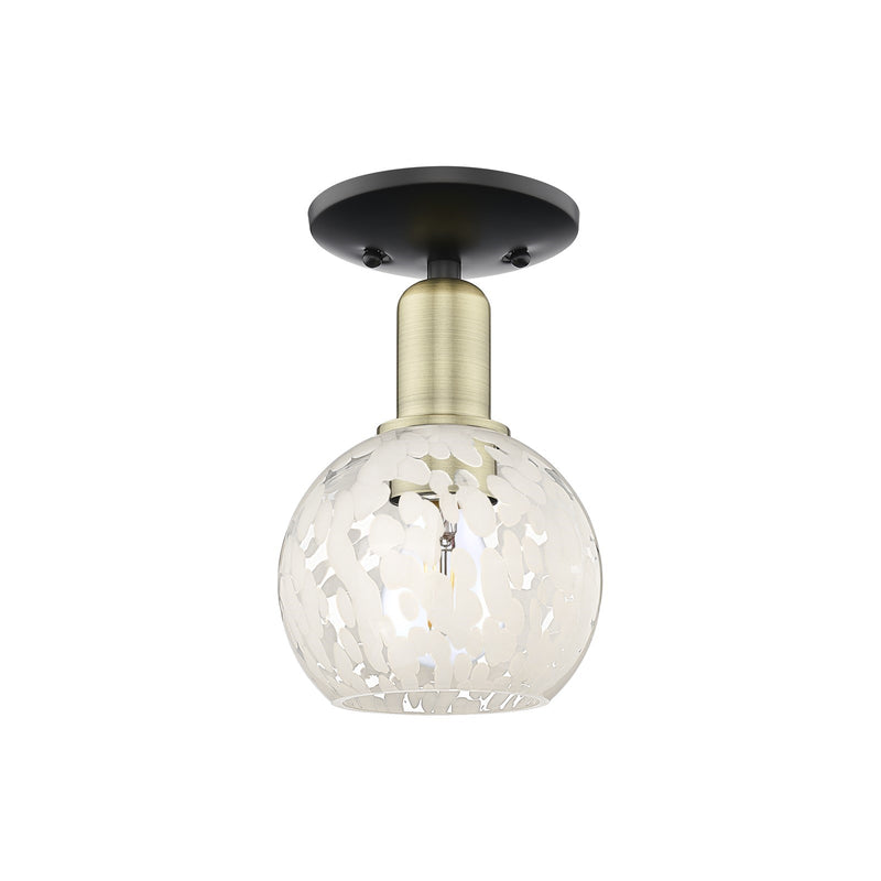 Innovations Lighting Arcadia 6in 1-Light Semi-Flush Mount | Industrial Black Antique Brass and White Mouchette Glass | Model 716-1C-BAB-G1216-6WM