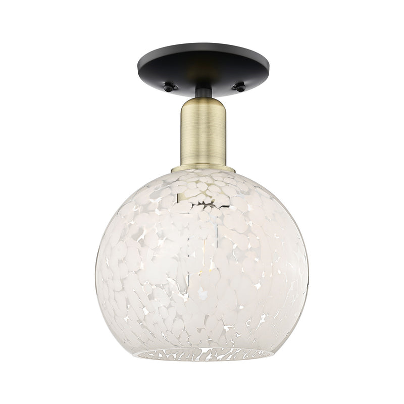 Innovations Lighting White Mouchette 8in 1-Light Semi-Flush Mount | Industrial Black Antique Brass and White Glass | Entryway | Model 716-1C-BAB-G1216-8WM