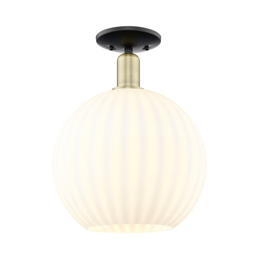 Innovations Lighting Arcadia 12in 1-Light Semi-Flush Mount | Industrial Black Antique Brass and White Venetian Glass | Model 716-1C-BAB-G1217-12WV