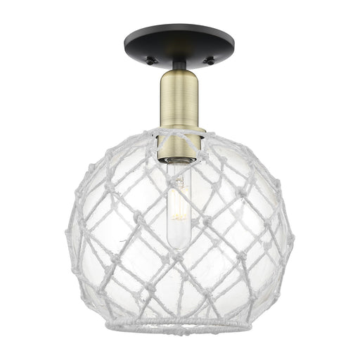 Innovations Farmhouse Rope 10in 1-Light Semi-Flush Mount | Industrial Black Antique Brass and Clear Glass White Rope | Model 716-1C-BAB-G122-10RW