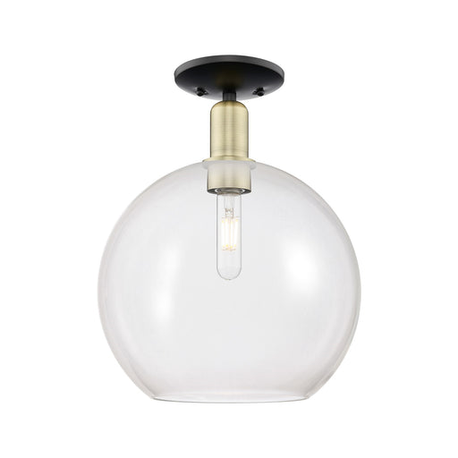 Innovations Athens 12in 1-Light Semi-Flush Mount | Industrial Black Antique Brass Steel and Clear Glass | Living Room & Hallway | Model 716-1C-BAB-G122-12