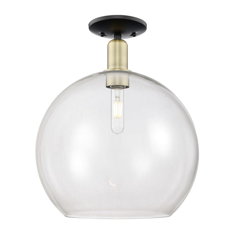 Innovations Athens 14in 1-Light Semi-Flush Mount | Industrial Black Antique Brass Steel and Clear Glass | Entryway & Hallway | Model 716-1C-BAB-G122-14