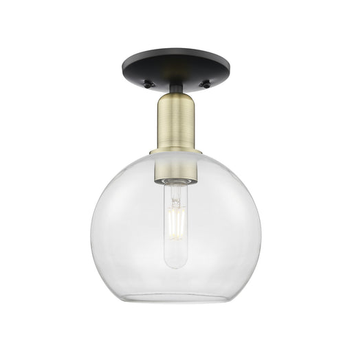 Innovations Athens 8in 1-Light Semi-Flush Mount | Industrial Black Antique Brass Steel and Clear Glass | Damp-Rated Hallway & | Model 716-1C-BAB-G122-8