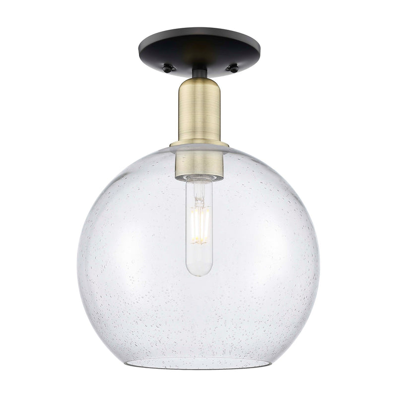 Innovations Athens 10in 1-Light Semi-Flush Mount | Industrial Black Antique Brass Steel and Seedy Glass | Entryway & Hallway | Model 716-1C-BAB-G124-10