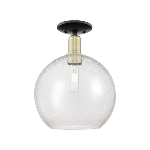 Innovations Athens 12in 1-Light Semi-Flush Mount | Industrial Black Antique Brass Steel and Seedy Glass | Entryway & Hallway | Model 716-1C-BAB-G124-12