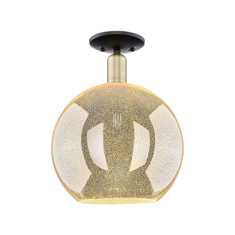 Innovations Athens 12in 1-Light Semi-Flush Mount | Industrial Black Antique Brass and Mercury Glass | Entryway & Hallway | Model 716-1C-BAB-G128-12