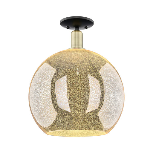 Innovations Athens 14in 1-Light Semi-Flush Mount | Industrial Black Antique Brass Steel and Mercury Glass | Entryway & Hallway | Model 716-1C-BAB-G128-14