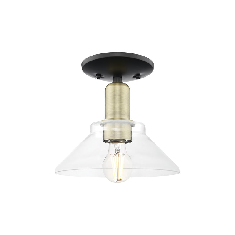 Innovations Orwell 8.38in 1-Light Semi-Flush Mount | Industrial Black Antique Brass Steel and Clear Glass | Hallway & Entryway | Model 716-1C-BAB-G132