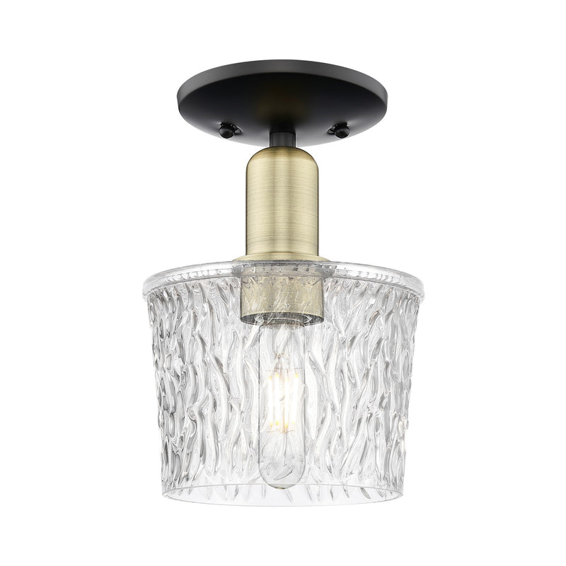 Innovations Niagara 7in 1-Light Semi-Flush Mount | Industrial Black Antique Brass and Clear Glass | Damp-Rated Entryway & Hallway | Model 716-1C-BAB-G402