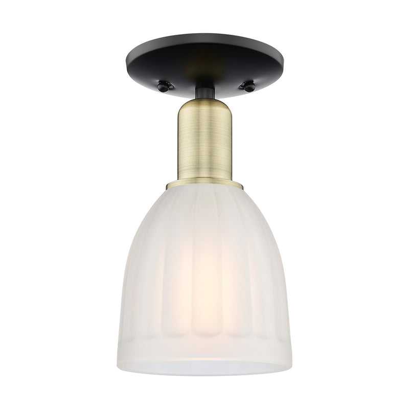 Innovations Brookfield 6in 1-Light Semi-Flush Mount | Industrial Black Antique Brass and White Frosted Ribbed Glass | Kitchen & | Model 716-1C-BAB-G441