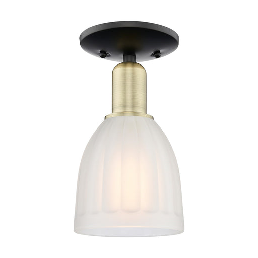 Innovations Brookfield 6in 1-Light Semi-Flush Mount | Industrial Black Antique Brass and White Frosted Ribbed Glass | Kitchen & | Model 716-1C-BAB-G441