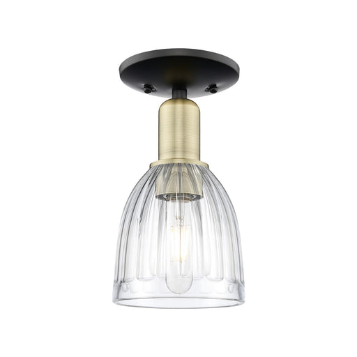 Innovations Brookfield 6in 1-Light Semi-Flush Mount | Industrial Black Antique Brass Steel and Clear Ribbed Glass | Entryway & | Model 716-1C-BAB-G442