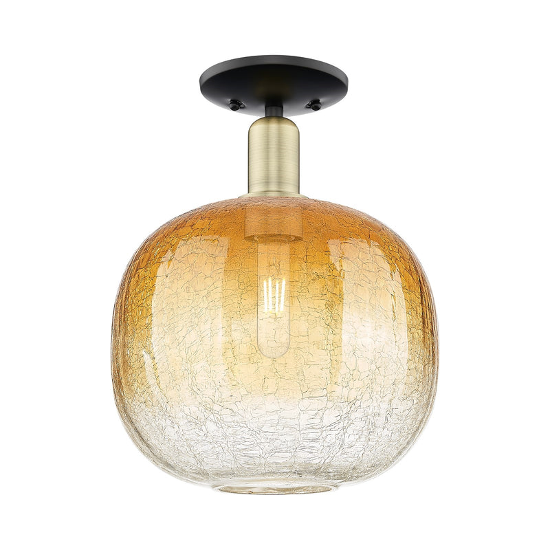Innovations Brookhaven Sphere 10.5in 1-Light Semi-Flush Mount | Industrial Black Antique Brass Steel and Amber Glass | Model 716-1C-BAB-G481-10AM