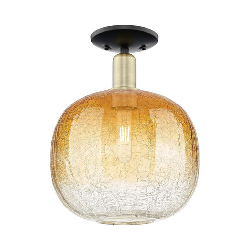 Innovations Brookhaven Sphere 10.5in 1-Light Semi-Flush Mount | Industrial Black Antique Brass Steel and Amber Glass | Model 716-1C-BAB-G481-10AM