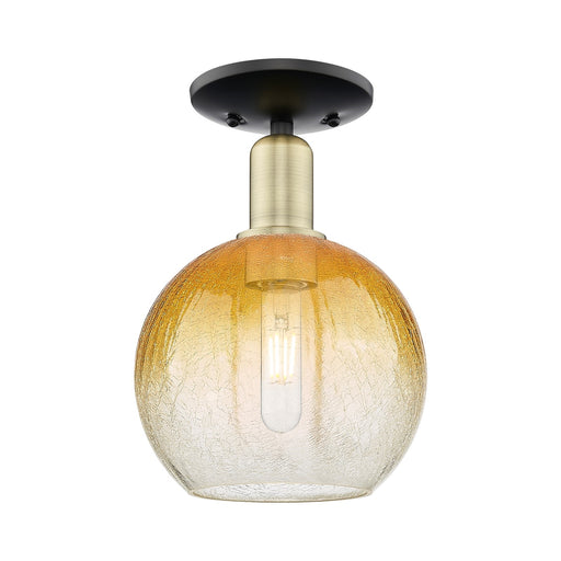 Innovations Brookhaven Globe 8in 1-Light Semi-Flush Mount | Industrial Black Antique Brass and Amber Glass | Entryway & | Model 716-1C-BAB-G483-8AM