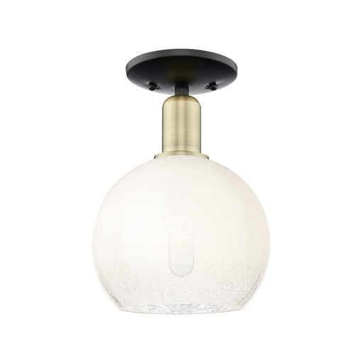 Innovations Brookhaven Globe 8in 1-Light Semi-Flush Mount | Industrial Black Antique Brass Steel and Opal Glass | Entryway & | Model 716-1C-BAB-G483-8OP