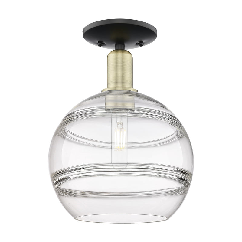 Innovations Rochester 10in 1-Light Semi-Flush Mount | Industrial Black Antique Brass and Clear Glass | Entryway & Hallway | Model 716-1C-BAB-G556-10CL