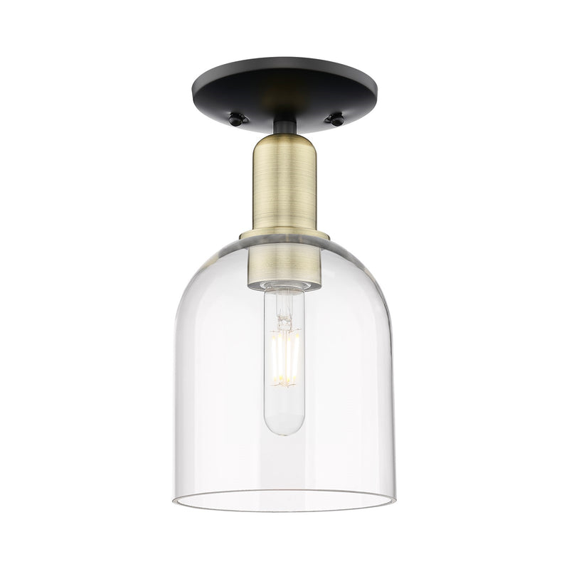 Innovations Bella 6in 1-Light Semi-Flush Mount | Industrial Black Antique Brass Steel and Clear Bell Glass | Entryway & | Model 716-1C-BAB-G558-6CL