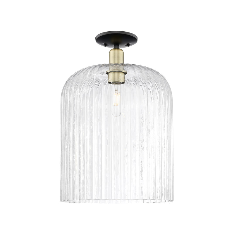 Innovations Bridal Veil 12in 1-Light Semi-Flush Mount | Industrial Black Antique Brass and Clear Ribbed Glass | Entryway & | Model 716-1C-BAB-G559-12CL