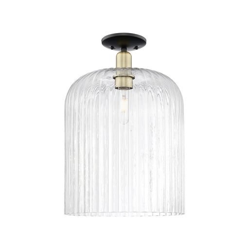 Innovations Bridal Veil 12in 1-Light Semi-Flush Mount | Industrial Black Antique Brass and Clear Ribbed Glass | Entryway & | Model 716-1C-BAB-G559-12CL