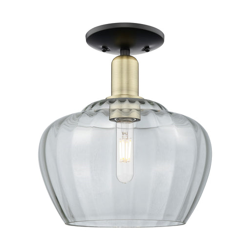 Innovations Fenton 11in 1-Light Semi-Flush Mount | Industrial Black Antique Brass and Clear Ribbed Glass | Entryway & Hallway | Model 716-1C-BAB-G92-L