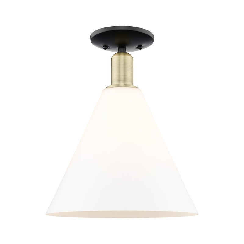 Innovations Berkshire Glass 12in 1-Light Semi-Flush Mount | Industrial Black Antique Brass and Matte White Glass | Kitchen & | Model 716-1C-BAB-GBC-121