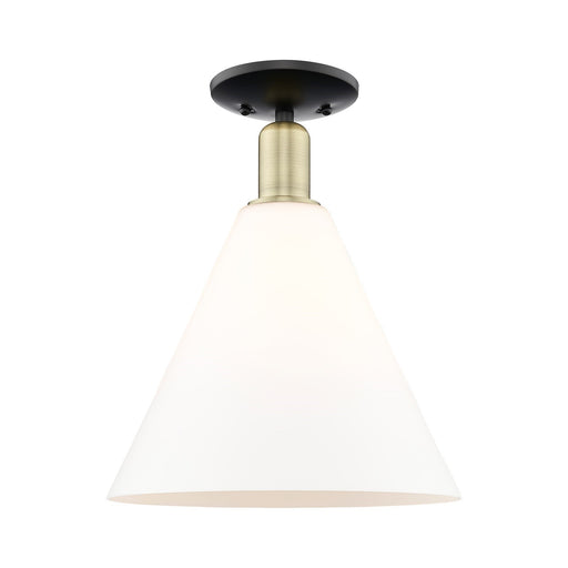 Innovations Berkshire Glass 12in 1-Light Semi-Flush Mount | Industrial Black Antique Brass and Matte White Glass | Kitchen & | Model 716-1C-BAB-GBC-121
