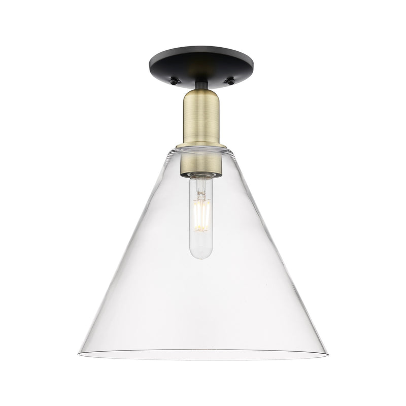 Innovations Berkshire Glass 12in 1-Light Semi-Flush Mount | Industrial Black Antique Brass Steel and Clear Glass | Damp-Rated | Model 716-1C-BAB-GBC-122
