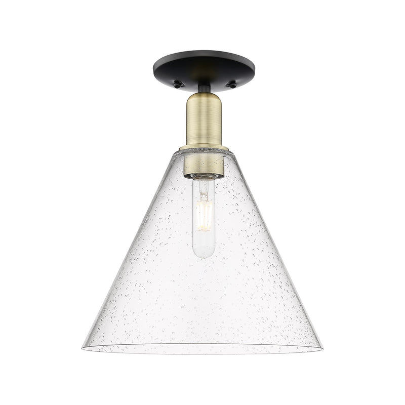 Innovations Berkshire Glass 12in 1-Light Semi-Flush Mount | Industrial Black Antique Brass and Seedy Glass | Damp-Rated | Model 716-1C-BAB-GBC-124