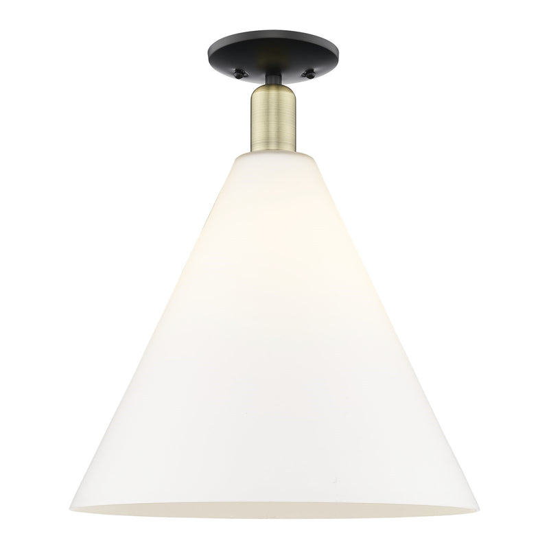 Innovations Berkshire Glass 16in 1-Light Semi-Flush Mount | Industrial Black Antique Brass and Matte White Glass | Entryway & | Model 716-1C-BAB-GBC-161